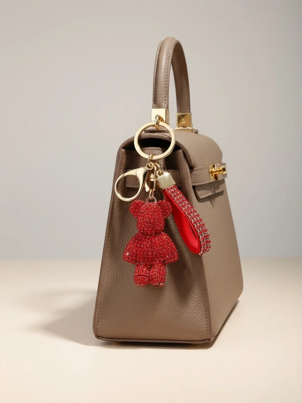 Red Crystal Teddy Bear Charm with Rhinestone Strap